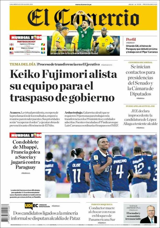 Portada El Comercio de Perú (kiosko.net)