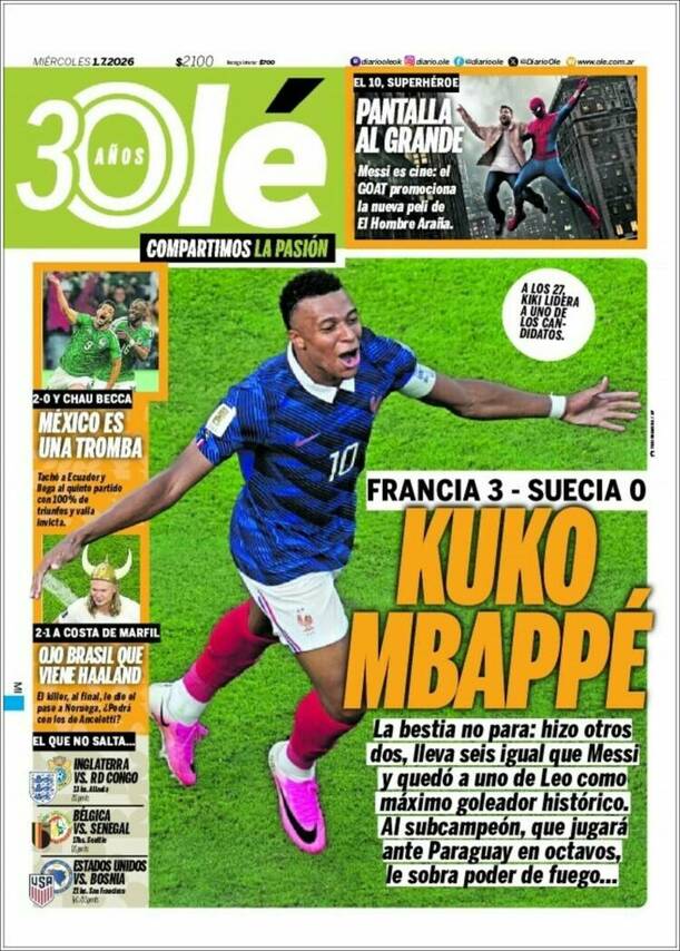 Portada Olé de Argentina (kiosko.net)