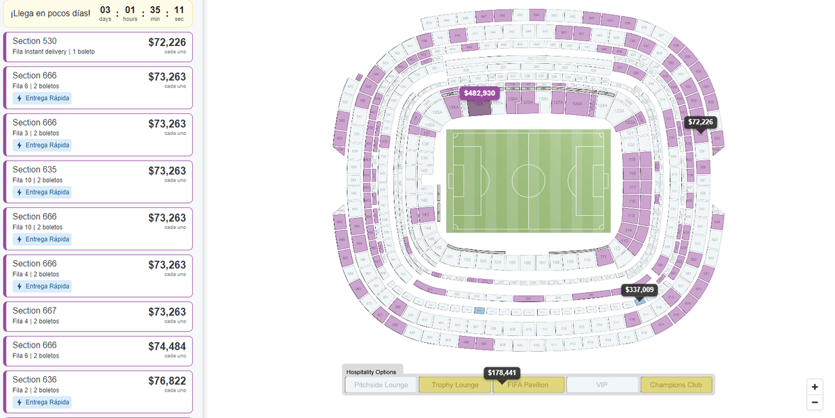 Los precios de reventa en StubHub alcanzan los $482 mil pesos. (Captura de pantalla)