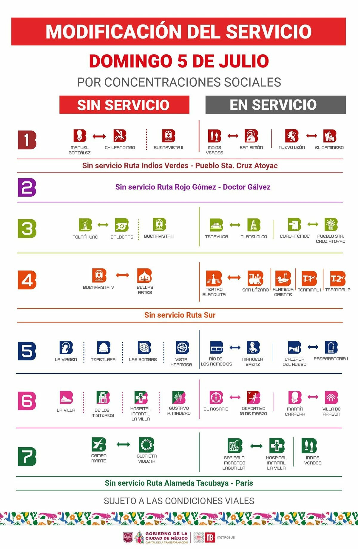 Las siete líneas del MB tendrán afectaciones en sus servicios. (@MetrobusCDMX)