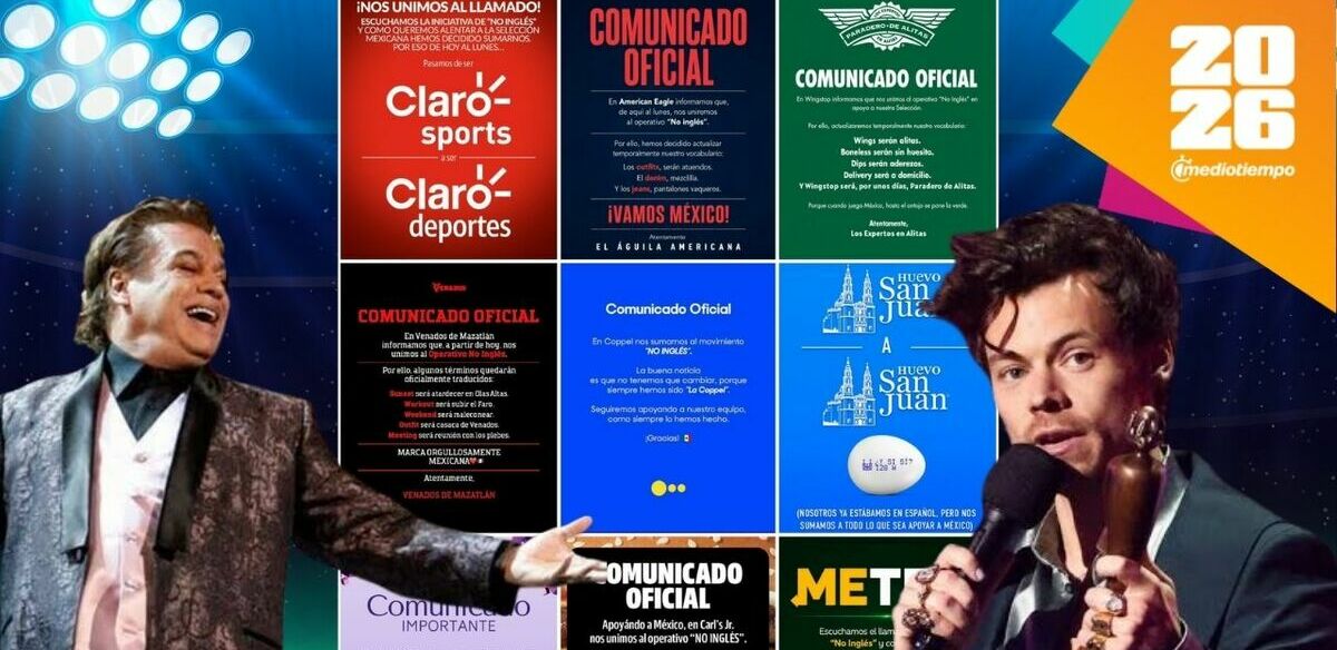 Campaña 'No más inglés'; así es la viral tendencia en redes sociales | Foto: Reuters, X:@DondeHayFeria y Canva