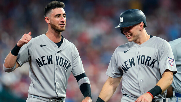 Bellinger y Rice, de los Yankees, celebran en el Juego de Estrellas 2026 de la MLB | Foto: MLB.com