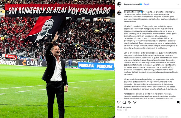 Diego Cocca aclaró qué pasó en sus redes sociales. (Captura)