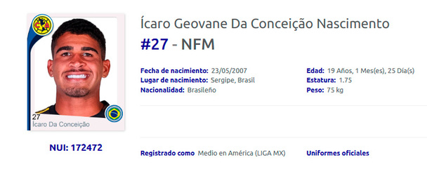 Ícaro Da Conceição fue registrado por el América. (Captura)