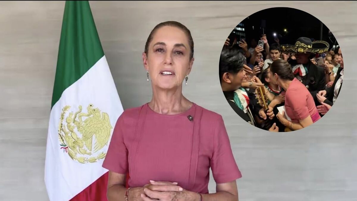 Claudia Sheinbaum es recibida por migrantes previo a Final del Mundial