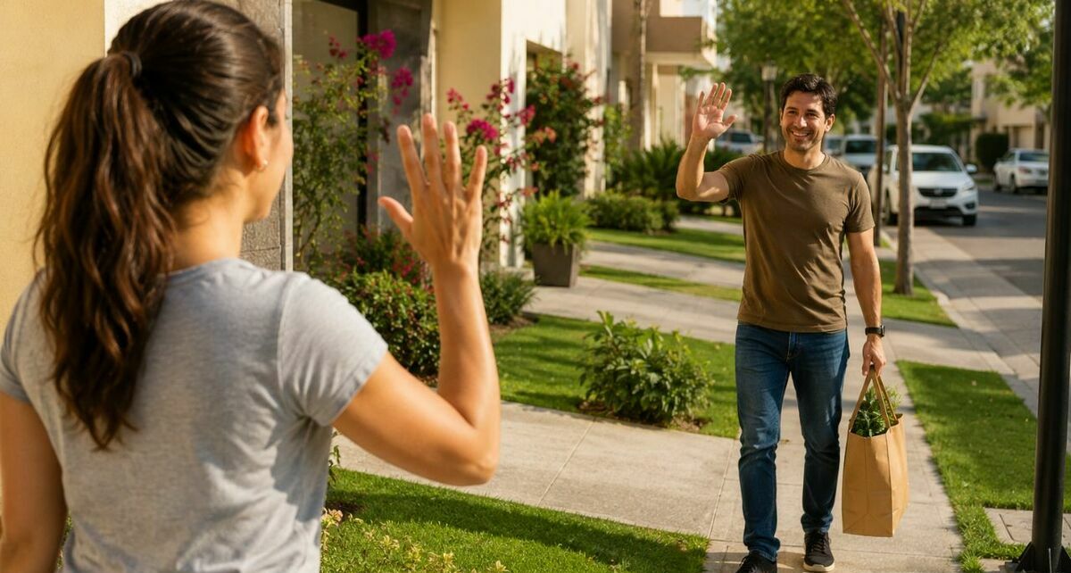 La psicología relaciona el hábito de saludar a los vecinos con una mayor empatía y bienestar emocional. Foto: ChatGPT