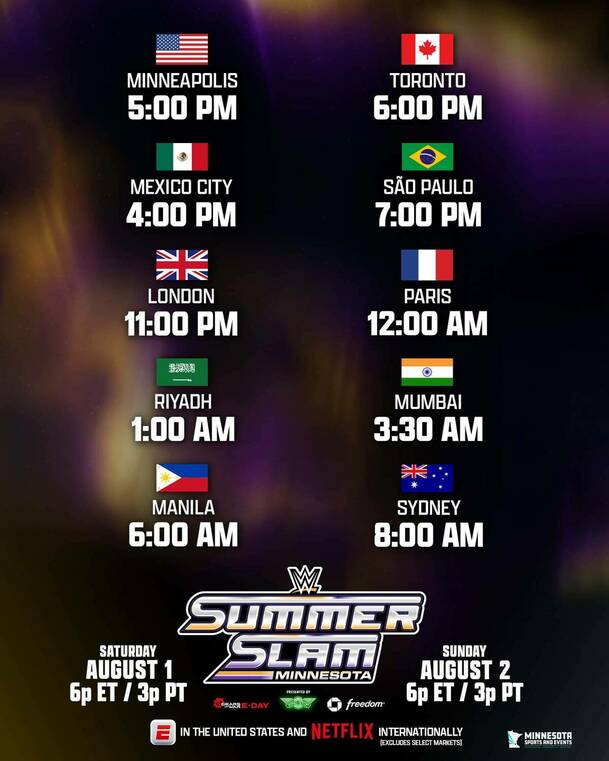 Horarios para ver la Noche 2 del SummerSlam 2026. FOTO: Cortesía WWE