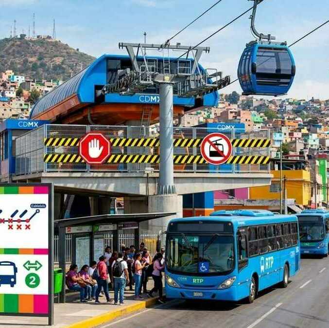 Sistema de Transporte Cablebús CDMX Linea 2 cerrada por mantenimiento (FOTO: IA Gemini)