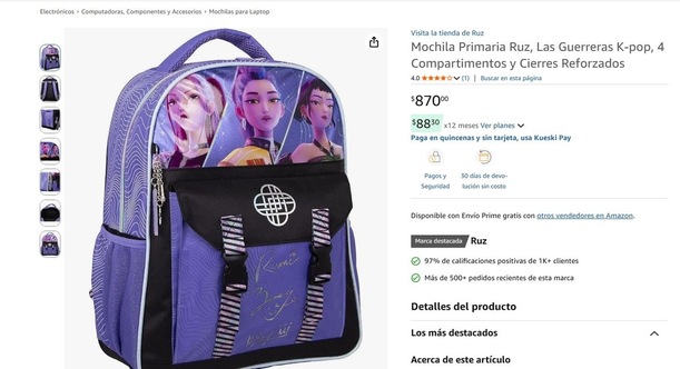 Mochila de 'Las Guerreras k-pop' (amazon.com.mx)