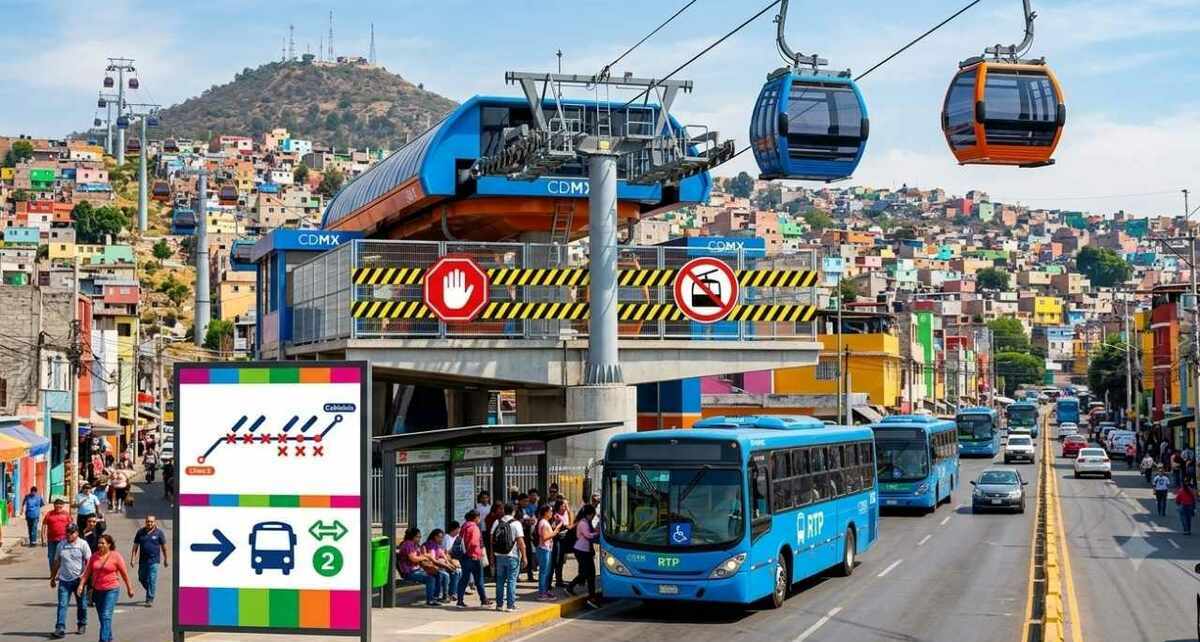 Sistema de Transporte Cablebús CDMX Linea 2 cerrada por mantenimiento (FOTO: IA Gemini)