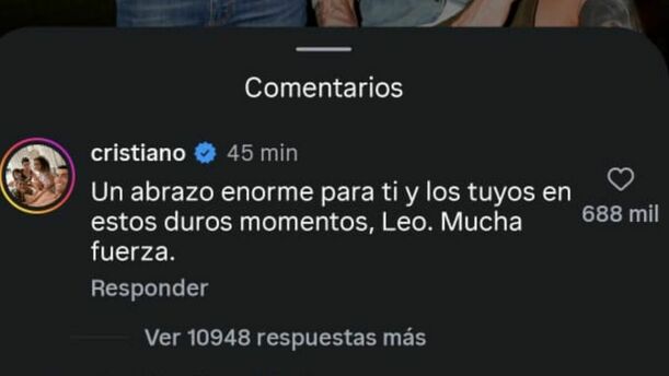 CR7 comentó la publicación de Messi donde despide a su padre. (Captura de pantalla).