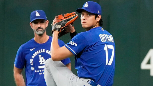 Shohei Ohtani durante su primera sesión de bullpen con Dodgers en dos semanas y media. (Foto: MLB.com)