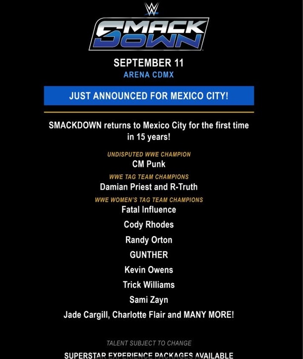 Estrellas que estarán en Smackdown México 2026 (Cortesía)