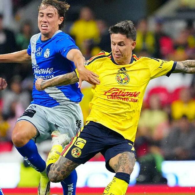 Brian Rodríguez dispara en el partido entre América y Puebla de la Jornada 6 del Apertura 2026. FOTO: Imago7