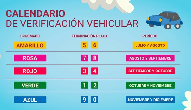 Así quedó el calendario de verificación vehícular de la SEMOVI para la 2° mitad del año. (@LaSEMOVI)