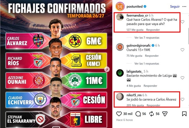 Mensajes de aficionados españoles (Instagram @postunited)