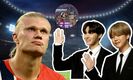 Miembros de BTS recrean el festejo de Erling Haaland y causan furor | Foto: Reuters y captura de pantalla de  @kookie.bangtan.97 on IG