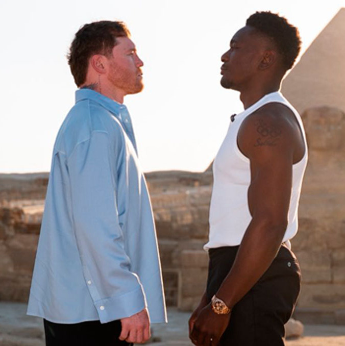 Canelo y Mbilli tuvieron su primer careo en Egipto. (Foto: X @Canelo)