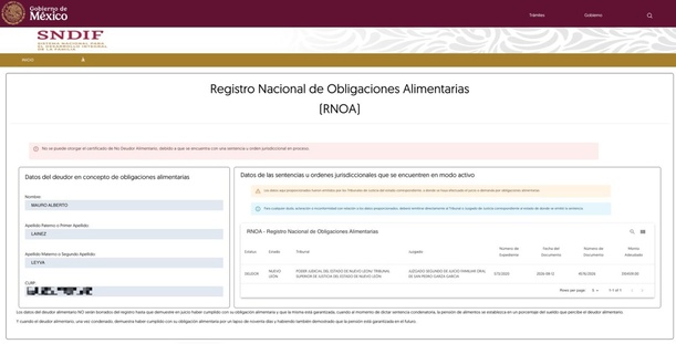 Ficha de Mauro Lainez en el RNOA (Cortesía)