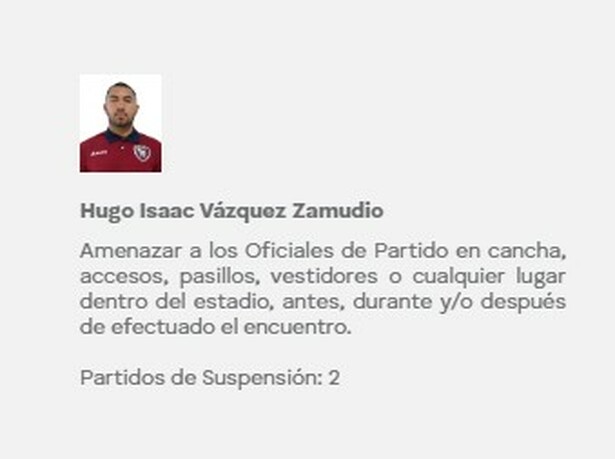 Hugo Vázquez fue suspendido cuatro encuentros (Captura de pantalla)