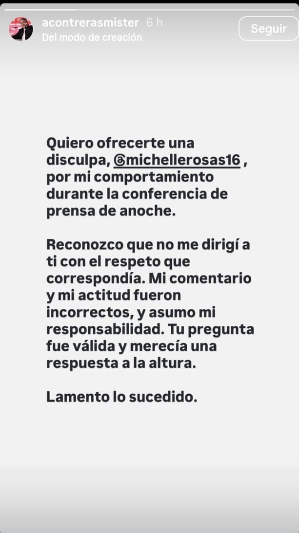 Antonio Contreras se disculpa