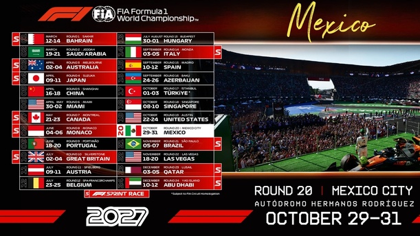 Calendario de la Temporada 2027 de la F1 (Cortesía MexicoGP)