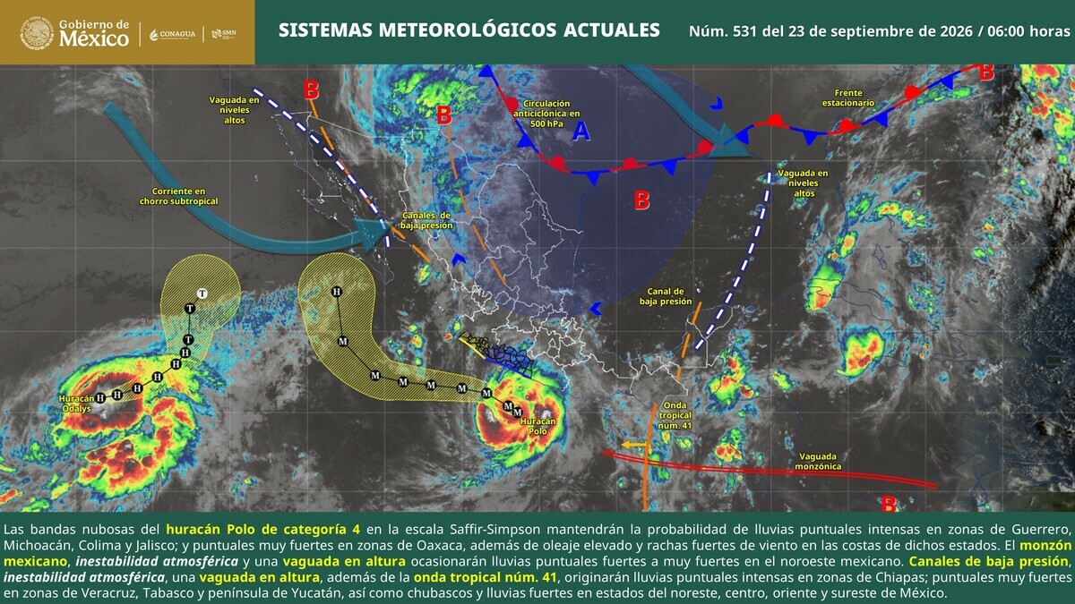 El Huracán Polo bajó su intensidad a categoría 4 y su tayectoria sigue hacia el norte. (@conagua_clima/X)