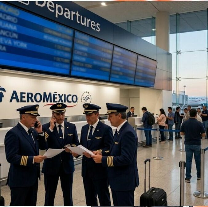Aeromexico se encuentra en negociaciones con sus trabajadores sobre una posible huelga (Imagen creada con IA)