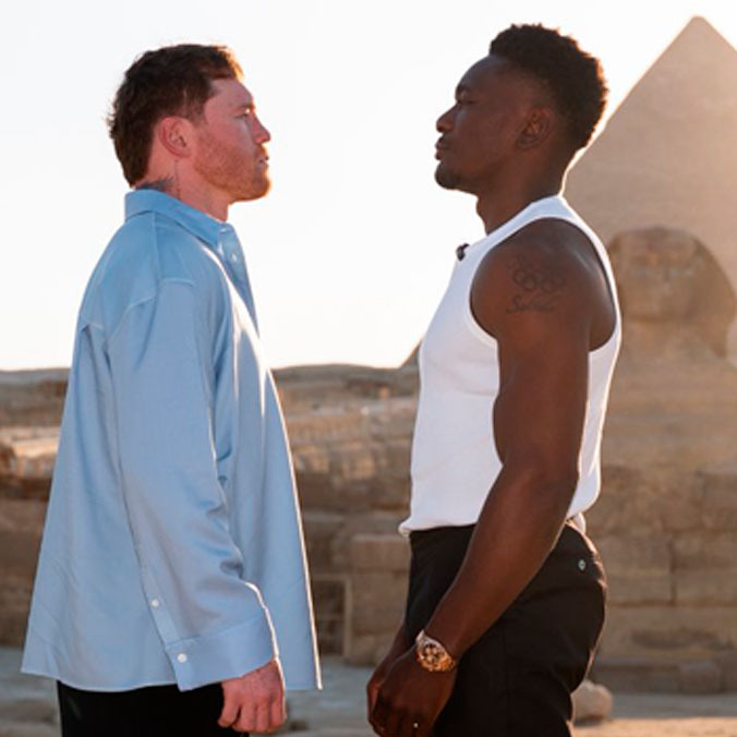 Canelo y Mbilli tuvieron su primer careo en Egipto. (Foto: X @Canelo)