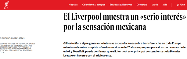 Liverpool se interesaría en Gilberto Mora (Sitio oficial del Liverpool)