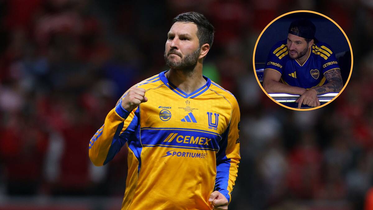 Photo: Mediotiempo André-Pierre Gignac watches Boca Juniors match and exchanges shirts with Riquelme