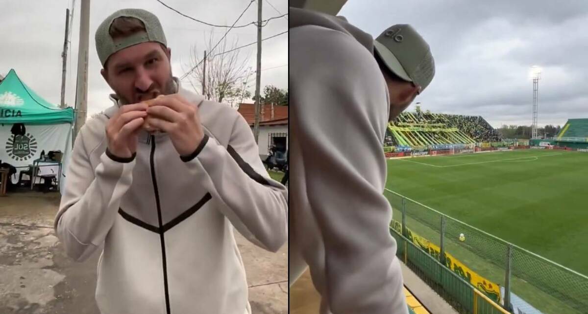 Gignac disfrutó de un choripán antes de presenciar el partido entre Defensa y Justicia ante San Lorenzo. FOTOS: Capturas @defensayjusticiaoficial