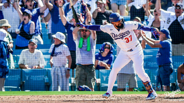 Teoscar Hernández bateó el primero de tres jonrones para los Dodgers. (Foto: Dodgers)