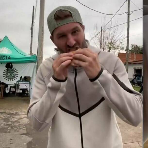 Gignac disfrutó de un choripán antes de presenciar el partido entre Defensa y Justicia ante San Lorenzo. FOTOS: Capturas @defensayjusticiaoficial