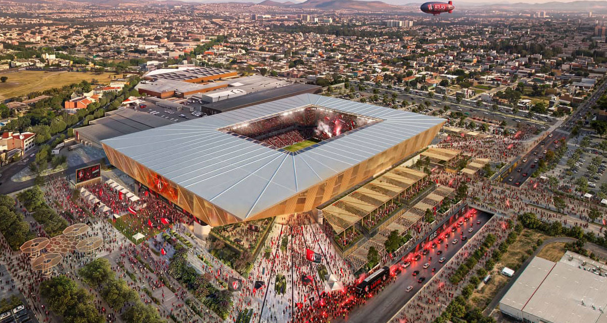 Así se verá desde las alturas el nuevo estadio del Atlas. (Cortesía Grupo Prodi)