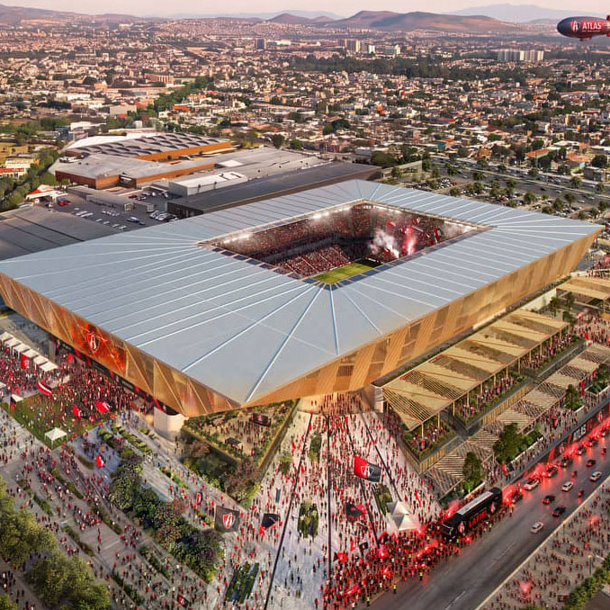 Así se verá desde las alturas el nuevo estadio del Atlas. (Cortesía Grupo Prodi)