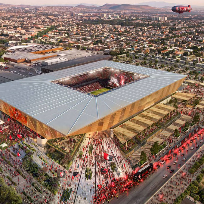 Así se verá desde las alturas el nuevo estadio del Atlas. (Cortesía Grupo Prodi)