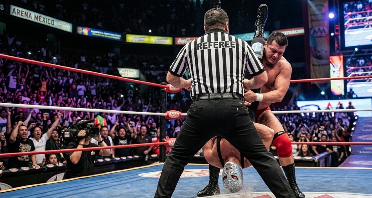 El martinete es una peligrosa llave que está mal vista en varias promotoras de Lucha Libre en México. (Gemini AI)