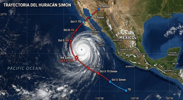 El Huracán Simón intensificó su poder a la categoría 4 y estos estados tendrán condiciones climáticas extremas. (Gemini AI)