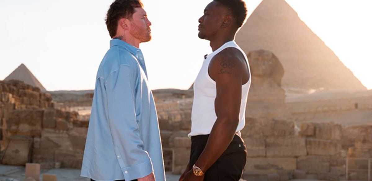 Canelo y Mbilli tuvieron su primer careo en Egipto. (Foto: X @Canelo)
