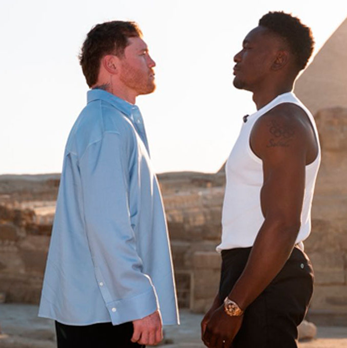 Canelo y Mbilli tuvieron su primer careo en Egipto. (Foto: X @Canelo)