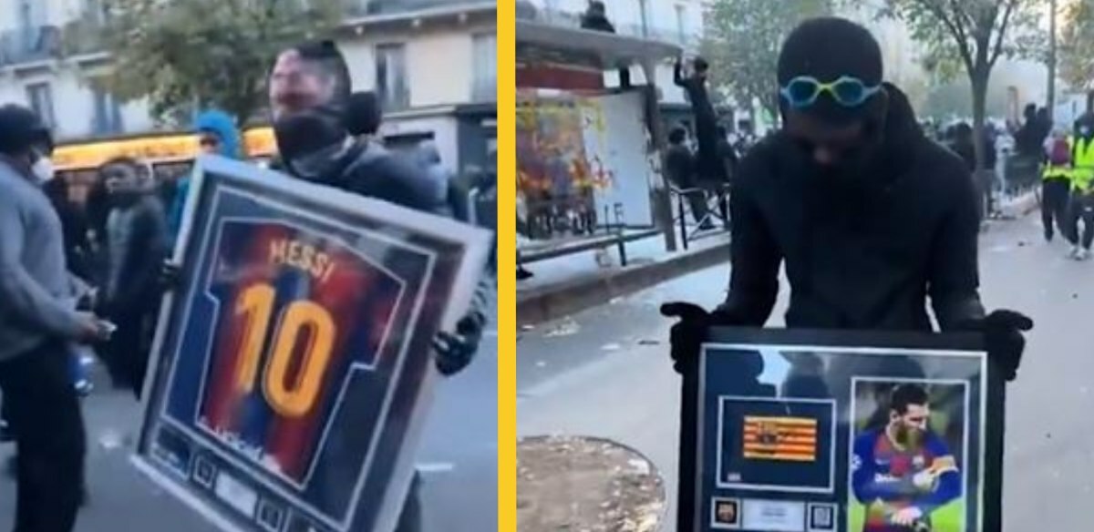 Durante los saqueos en Paris se robaron varios artículos de colección de Messi (Captura X @DiarioOle)
