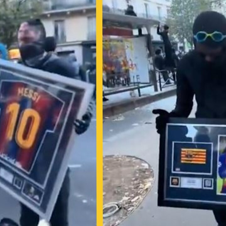 Durante los saqueos en Paris se robaron varios artículos de colección de Messi (Captura X @DiarioOle)