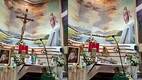 El sacerdote recibió un duro golpe en la cabeza tras desprenderse la enorme cruz colocada arriba del altar. FOTO: Capturas