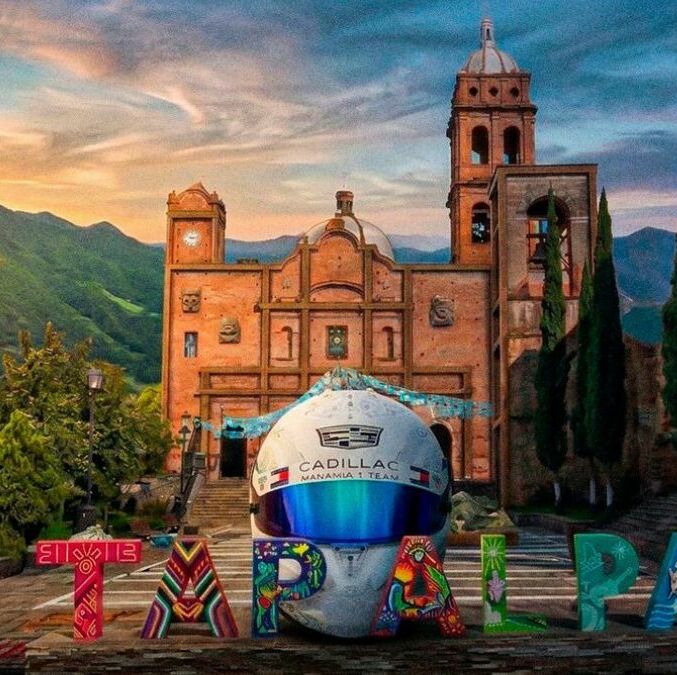El nombre del Pueblo Mágico apareció en el casco de Checo. (Foto: MT/ IA)