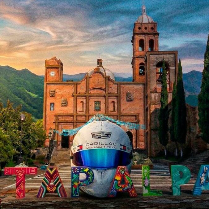El nombre del Pueblo Mágico apareció en el casco de Checo. (Foto: MT/ IA)